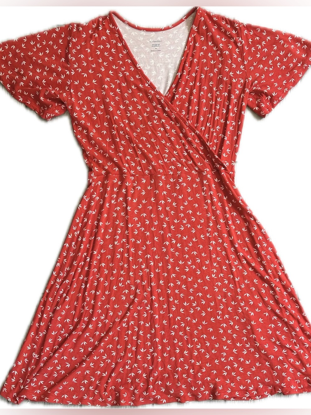 Red Short Sleeve V-Neck Wrap Dress - Picture 2 of 5